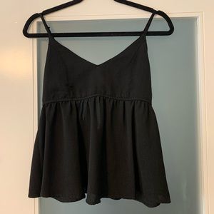 Black babydoll top with open tie back